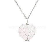 Natural Quartz Crystal Heart Pendant Necklaces, Platinum Copper Wire Wrap Necklace, 20.47 inch(52cm)(PW-WG58330-03)