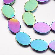 Electroplate Non-magnetic Synthetic Hematite Beads Strands, Oval, Multi-color Plated, 18x13x3mm, Hole: 1mm, about 22pcs/strand, 15.67 inch(G-P196-02)