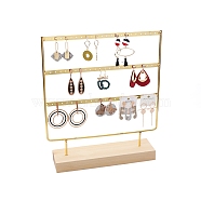 Three Layer Iron Earring Display, Jewelry Display Rack, with Wood Findings Foundation, BurlyWood, 22.6x6.9x26.9cm(DIY-I047-06B)