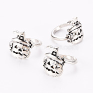 Alloy Finger Rings, Cadmium Free & Lead Free, for Halloween, Pumpkin Jack-O'-Lantern, Antique Silver, US Size 6 1/2(16.9mm)(RJEW-N036-005-RS)