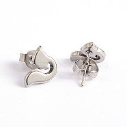 Fox 304 Stainless Steel Ear Studs, Hypoallergenic Earrings, Stainless Steel Color, 10.5x7mm, Pin: 0.7mm(EJEW-F0075-083P)