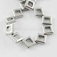 Non-magnetic Synthetic Hematite Beads Strands, Grade A, Rhombus, Silver Plated, 13x13x2mm, Hole: 1mm, about 24pcs/strand, 15.5 inch(G-Q886-13x13mm-7)