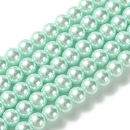 Eco-Friendly Dyed Glass Pearl Beads Strands, Grade A, Round, Cotton Cord Threaded, Light Cyan, 6mm, Hole: 1.2~1.5mm, about 70pcs/strand, 15.7 inch(HY-A008-6mm-RB043)