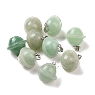 Natural Green Aventurine Pendants, Planet Charms, with Platinum Plated Alloy Snap on Bails, 19.5~21.5x18~18.5mm, Hole: 5.5x3.3mm(G-B041-01P-14)