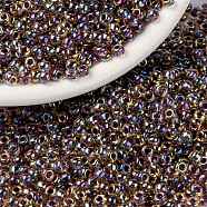 MIYUKI Round Rocailles Beads, Japanese Seed Beads, (RR342) Berry Lined Light Topaz AB, 8/0, 3mm, Hole: 1mm, about 422~455pcs/bottle, 10g/bottle(SEED-JP0009-RR0342)