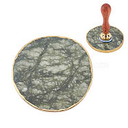 Marble Drink Coasters, Flat Round, Dark Sea Green, 8.9x8.5x0.6cm(FIND-WH0064-21)
