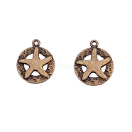 Alloy Pendants, Flat Round with Star, Antique Bronze, 16x16mm(PALLOY-WH0085-55D)