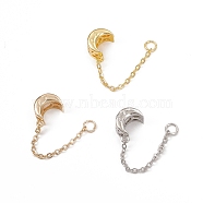 Rack Plating Brass European Beads, with Safety Chains, Large Hole Bead, Long-Lasting Plated, Moon, Mixed Color, 50mm, Moon: 13x9x7mm, Hole: 3.8mm(KK-G455-11)