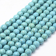 Faceted Synthetical Turquoise Beads Strands, Round, Dyed, Sky Blue, 6mm, Hole: 1.5mm, about 68~69pcs/strand, 14.7 inch(G-F382-6mm-01)