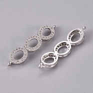 Brass Micro Pave Cubic Zirconia Links, Oval, Clear, Platinum, 35x8x3mm, Hole: 1mm(ZIRC-F003-03P)