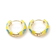 Daisy Flower Enamel Hoop Earrings, Gold Plated Brass Hinged Earrings for Women, Yellow, 20x22x5mm, Pin: 0.9mm(EJEW-G290-01G-A)