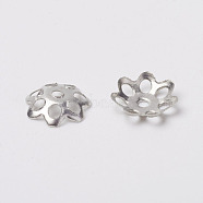 Iron Fancy Bead Caps, Lead Free & Nickel Free, Flower, Platinum, 6mm(IFIN-A017-N-NF)
