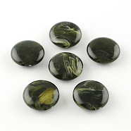 Flat Round Imitation Gemstone Acrylic Beads, Dark Olive Green, 22x8.5mm, Hole: 2mm, about 190pcs/500g(OACR-R051-02)