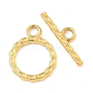 304 Stainless Steel Toggle Clasps, Textured Ring, Real 18K Gold Plated, Ring: 18x14x1.8mm, Hole: 2.5mm, Bar: 6x20x2mm, Hole: 2.7mm(STAS-E204-03G)