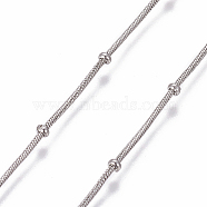304 Stainless Steel Round Snake Chains, with Beads, Soldered, Stainless Steel Color, 0.9mm, Beads: 2x1mm(CHS-L020-028P)