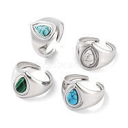 304 Stainless Steel Ring, Adjustable Synthetic Mixed Stone Rings, Adjustable(RJEW-B059-11P)