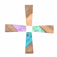 Transparent Resin & Walnut Wood Pendants, with Gold Foil, Trapezoid, Mixed Color, 30x12x3mm, Hole: 2mm(RESI-S389-040A-B)