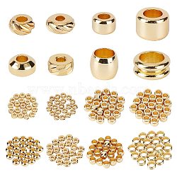 PandaHall Elite 160Pcs 8 Style Brass Spacer Beads, Long-Lasting Plated, Textured, Mixed Shape, Golden, 2.8~7x1.5~5mm, Hole: 1.2~4mm, 20Pcs/style(KK-PH0003-47)