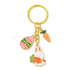 Easter Egg & Rabbit & Carrot Alloy Enamel Pendant Keychain, with Iron Split Key Rings, Hot Pink, 7.8cm(KEYC-JKC00580-05)