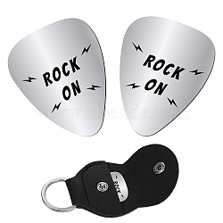 2Pcs 201 Stainless Steel Guitar Picks, Plectrum Guitar Accessories, with 1Pc PU Leather Guitar Clip, for Musical Instrument Accessories, Lightning Pattern, 115x47x1.3mm(DIY-CN0001-83F)