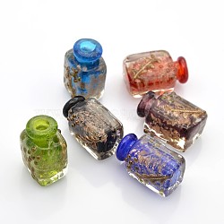 Handmade Gold Sand Lampwork Perfume Bottle Pendants, Essential Oil Bottle for Car Hanging Decoration Making, Mixed Color, 24~25x15~16x14mm, Hole: 5mm(X-LAMP-O006-05)