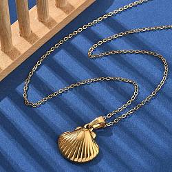 304 Stainless Steel Pendant Necklaces for Women, Real 18K Gold Plated, Shell Shape, 15.87 inch(40.3cm), Pendant: 21x20mm(NJEW-S439-02A-G)