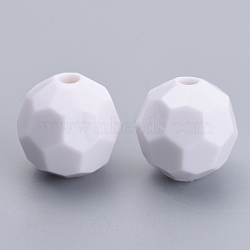 Opaque Acrylic Beads, Faceted, Round, White, 10x10mm, Hole: 1.5mm, about 920pcs/500g(SACR-S300-05E-01)