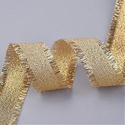 Polyester Frayed Grosgrain Ribbons, Printed, with Fringe Tassel, Gold, 7/8 inch(22mm), about 100yards/roll(91.44m/roll)(ORIB-G007-22mm-02)
