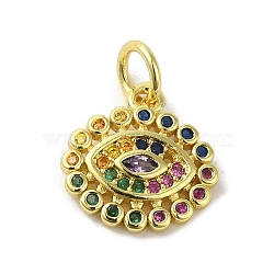 Brass Micro Pave Cubic Zirconia Charms, Real 18K Gold Plated, Eye Charms, Colorful, 12x11.5x2mm, Hole: 3mm(KK-M283-15H-02)