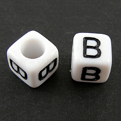 Letter Acrylic European Beads, Horizontal Hole, Cube, Letter.B, 10x10x10mm, Hole: 3.5~4mm, about 598pcs/500g(OPDL-R050-10mm-B)