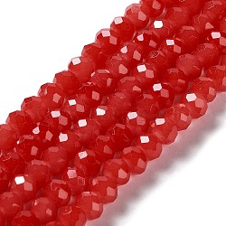 Baking Painted Imitation Jade Glass Bead Strands, Faceted Rondelle, FireBrick, 4x3mm, Hole: 1mm, about 113~115pcs/strand, 41~42cm(DGLA-A034-J4MM-A32)