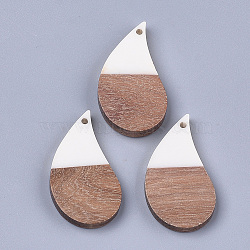 Resin & Walnut Wood Pendants, teardrop, Creamy White, 38x20x3~4.5mm, Hole: 1.8mm(RESI-S358-36A)