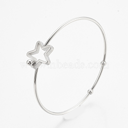 304 Stainless Steel Bangles, with 201 Stainless Steel Beads, Star, Stainless Steel Color, 2-3/8 inch(6.2cm)x2-3/8 inch(6.1cm), 1.5mm(X-STAS-N084-01)