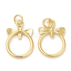 Rack Plating Brass Pendants, Long-Lasting Plated, Cadmium Free & Lead Free, with Jump Rings, Dragonfly Charms, Real 18K Gold Plated, 19x13x2.5mm, Hole: 3mm(KK-Q775-17G)