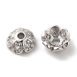 Brass Micro Pave Cubic Zirconia Bead Cap, 6-Petal Flower, Platinum, 6.5x3mm, Hole: 1.4mm(KK-E068-VF848-1)