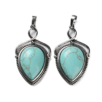 Synthetic Turquoise Pendants, Brass Shield Charms, Antique Silver, Lead Free & Cadmium Free, 45.5x26.5x7mm, Hole: 7x5mm