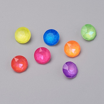 Glass Rhinestone Cabochons, Neon Style, Pointed Back, Faceted, Flat Round, Mixed Color, 10x5mm