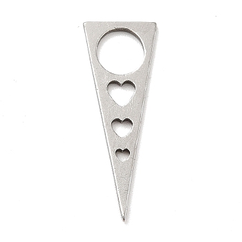 201 Stainless Steel Pendants, Triangle with Heart, Stainless Steel Color, 22x8x1mm, Hole: 5mm