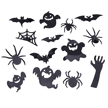 9 Sets 3 Styles Halloween 3D Wall Decorative Stickers, Plastic Adhesive Waterproof Decals for Halloween Party Kids DIY Craft Wall Decoration, Spider & Ghost & Bat, Black, 20~113x46~117x0.2mm, 3 sets/style
