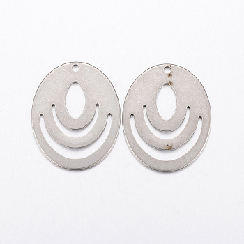 304 Stainless Steel Pendants, Oval, Stainless Steel Color, 28x22x1mm, Hole: 1.5mm