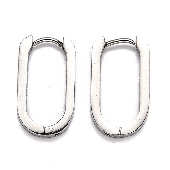 304 Stainless Steel Huggie Hoop Earrings, Oval, Stainless Steel Color, 21.5x12x3mm, Pin: 1mm