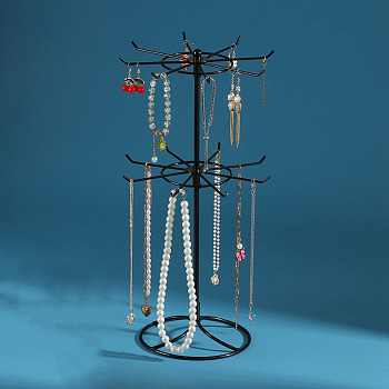 2-Tier Rotatable Iron Jewelry Display Organizer Holder for Necklaces, Bracelets, Black, 21x42cm