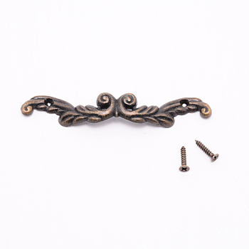 Zinc Alloy Box Handles, with Iron Screws, For Jewelry Box Decoration, Antique Bronze, 14.5x85x4mm, Hole: 1.6mm, Screws: 2.3x10mm