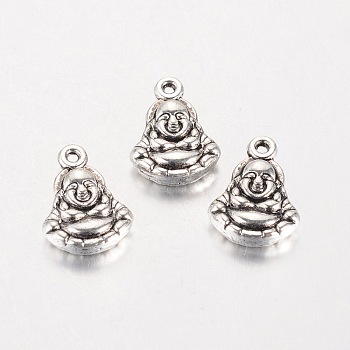 Tibetan Style Alloy Buddha Charms, Antique Silver, 14x10x3.5mm, Hole: 1mm
