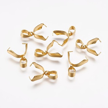 201 Stainless Steel Ice Pick Pinch Bails, Golden, 13x13.5x5mm, Hole: 3.5x5mm, Inner: 9mm, Pin: 0.5mm