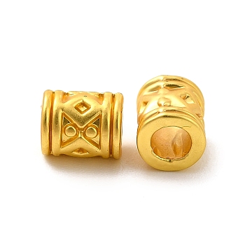 Rack Plating Alloy Beads, Lead Free & Cadmium Free & Nickel Free, Column with Rhombus pattern, Matte Gold Color, 6x5mm, Hole: 3mm