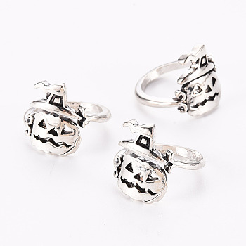 Alloy Finger Rings, Cadmium Free & Lead Free, for Halloween, Pumpkin Jack-O'-Lantern, Antique Silver, US Size 6 1/2(16.9mm)