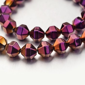 Electroplate Non-magnetic Synthetic Hematite Bead Strands, Polygon, Purple Plated, 8x8mm, Hole: 1mm, about 51pcs/strand, 15.7 inch