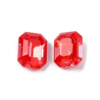 Glass Rhinestone Cabochons, Flat Back, Faceted, Rectangle, Light Siam, 10x8x4.5mm