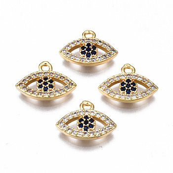 Brass Micro Pave Cubic Zirconia Charms, Nickel Free, Eye, Real 18K Gold Plated, 9x13x2mm, Hole: 1mm